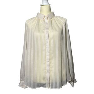 Banana Republic Sheer Vertical Striped Ivory Button Up Blouse Women's Size Large